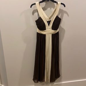 BCBG size 2 high waist midi dress. Cream and brown with beautiful details.